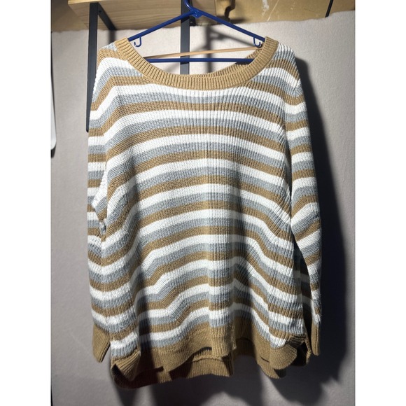 Lane Bryant Striped Knit Sweater Oversized Pullover Relaxed Fit Brown Gray 22/24 - Picture 1 of 4